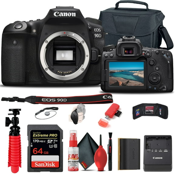 Canon EOS 90D DSLR Camera (Body Only) with 64GB SD Card, Case & Accessories Kit (International Version)