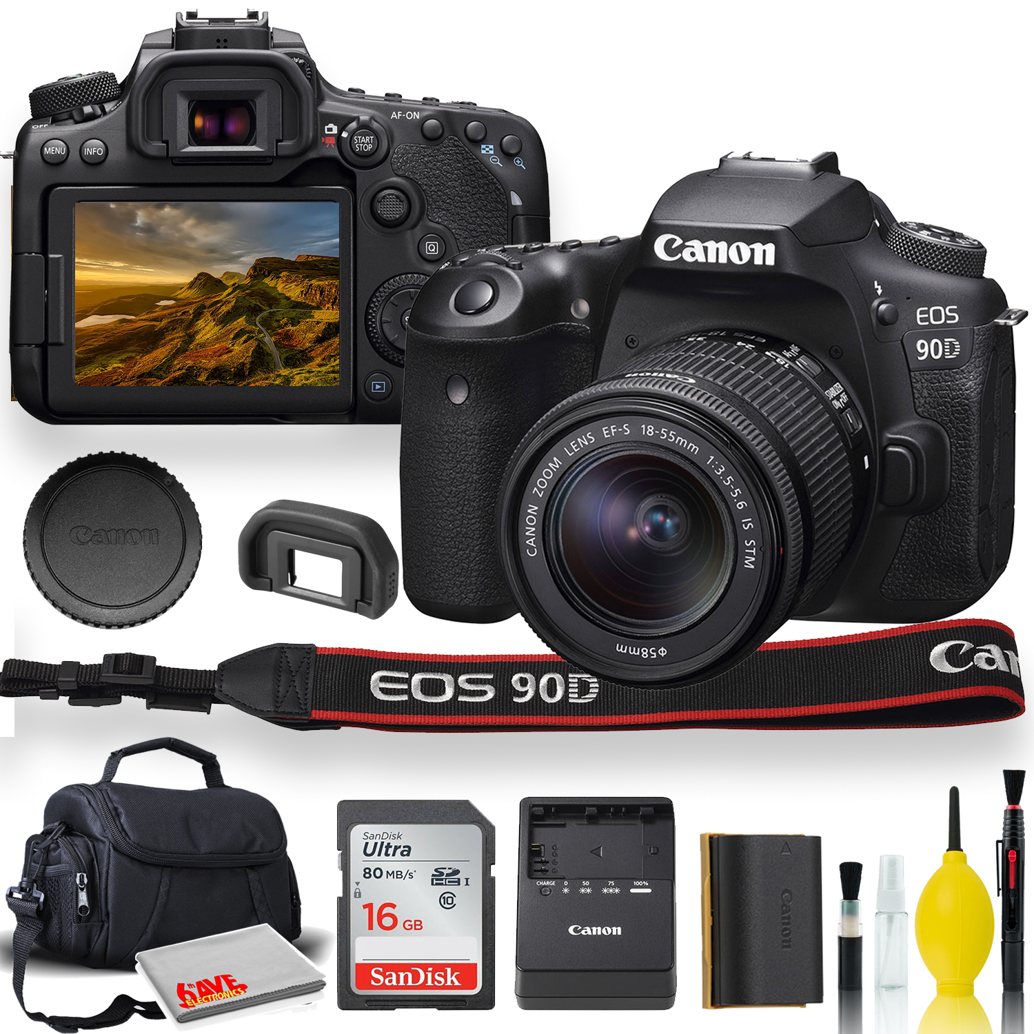 Canon EOS 90D DSLR Camera With 18-55mm Lens, Padded Case, Memory Card, and More  - Starter Bundle Set (International Model) - image 1 of 6