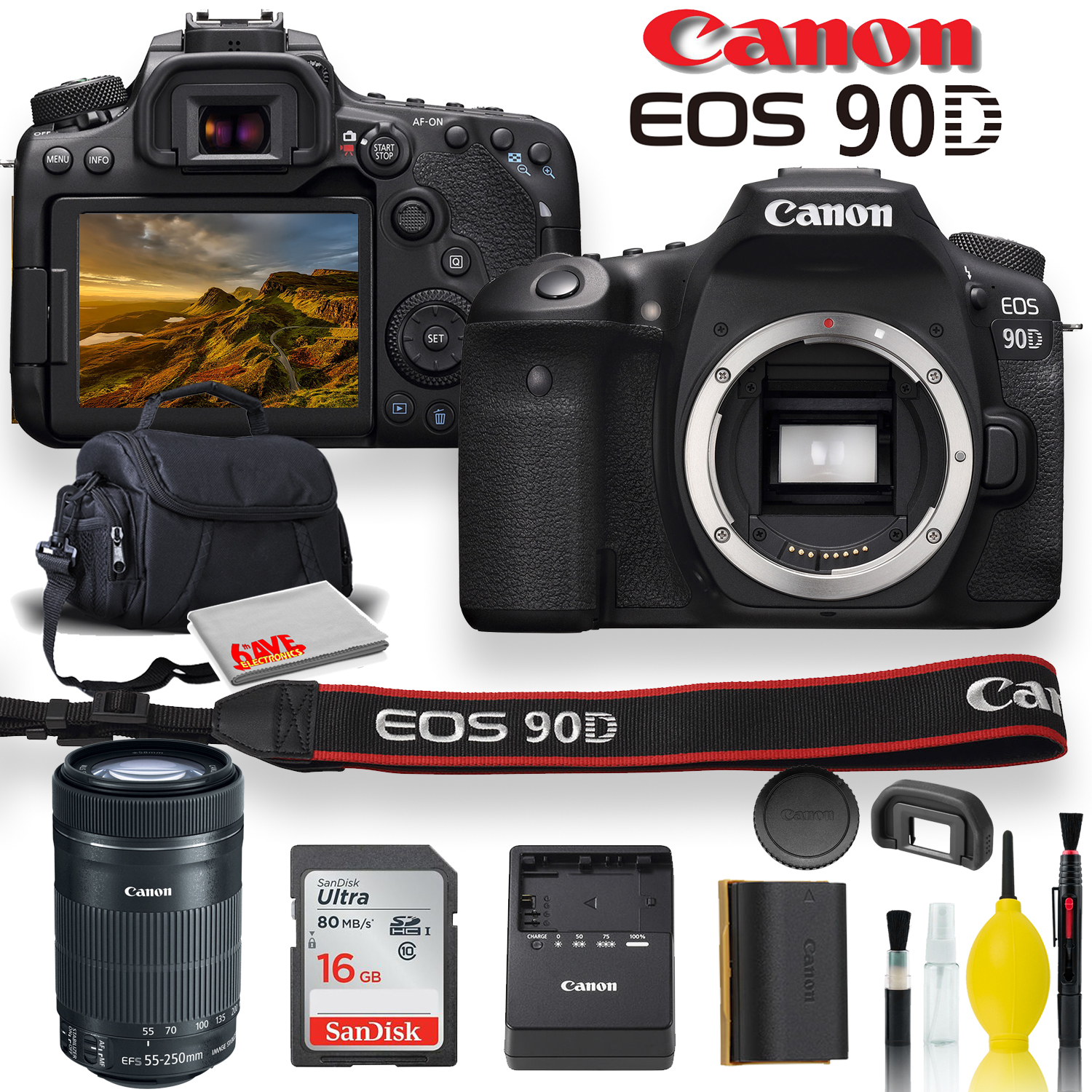 Canon EOS 90D DSLR Camera With Canon EF-S 55-250mm f/4-5.6 IS STM Lens, Soft Padded Case, Memory Card, and More - image 1 of 5