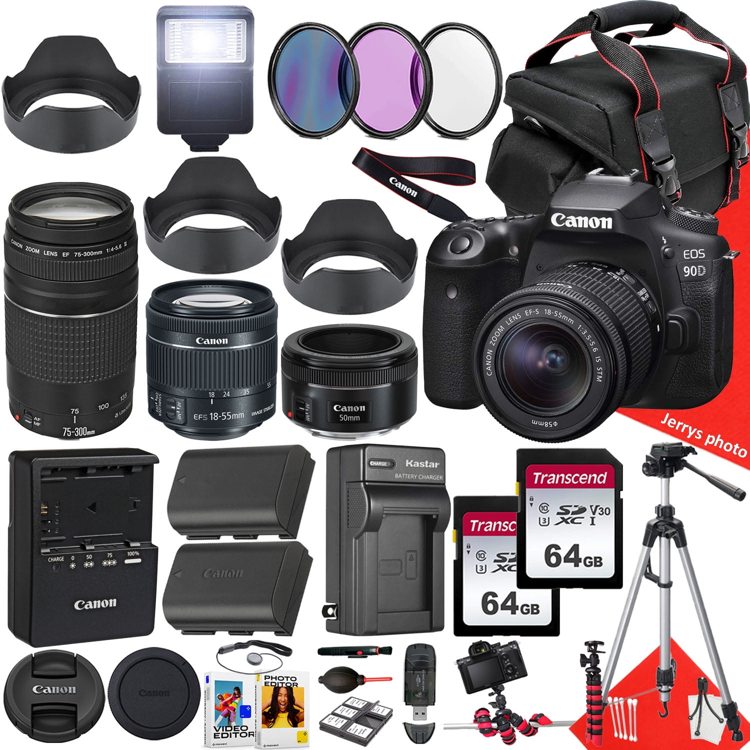 Canon EOS 90D DSLR Camera with 3 Lenses, 128GB Memory, Extra