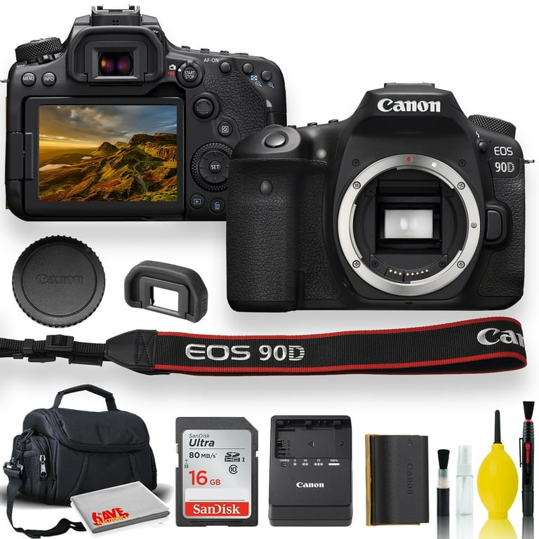 Canon EOS 90D DSLR Camera with Flip Screen, Padded Case, Memory 