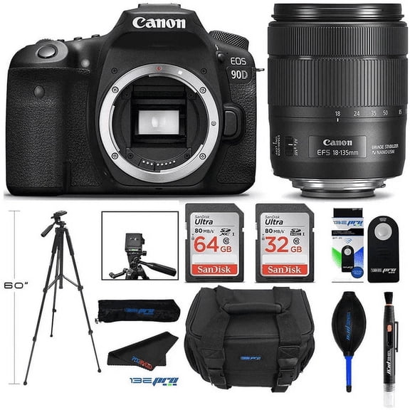 EOS 90D Touchscreen 32.5 MP APS-C CMOS Sensor DSLR Camera, Bundle with 18-135mm Lens