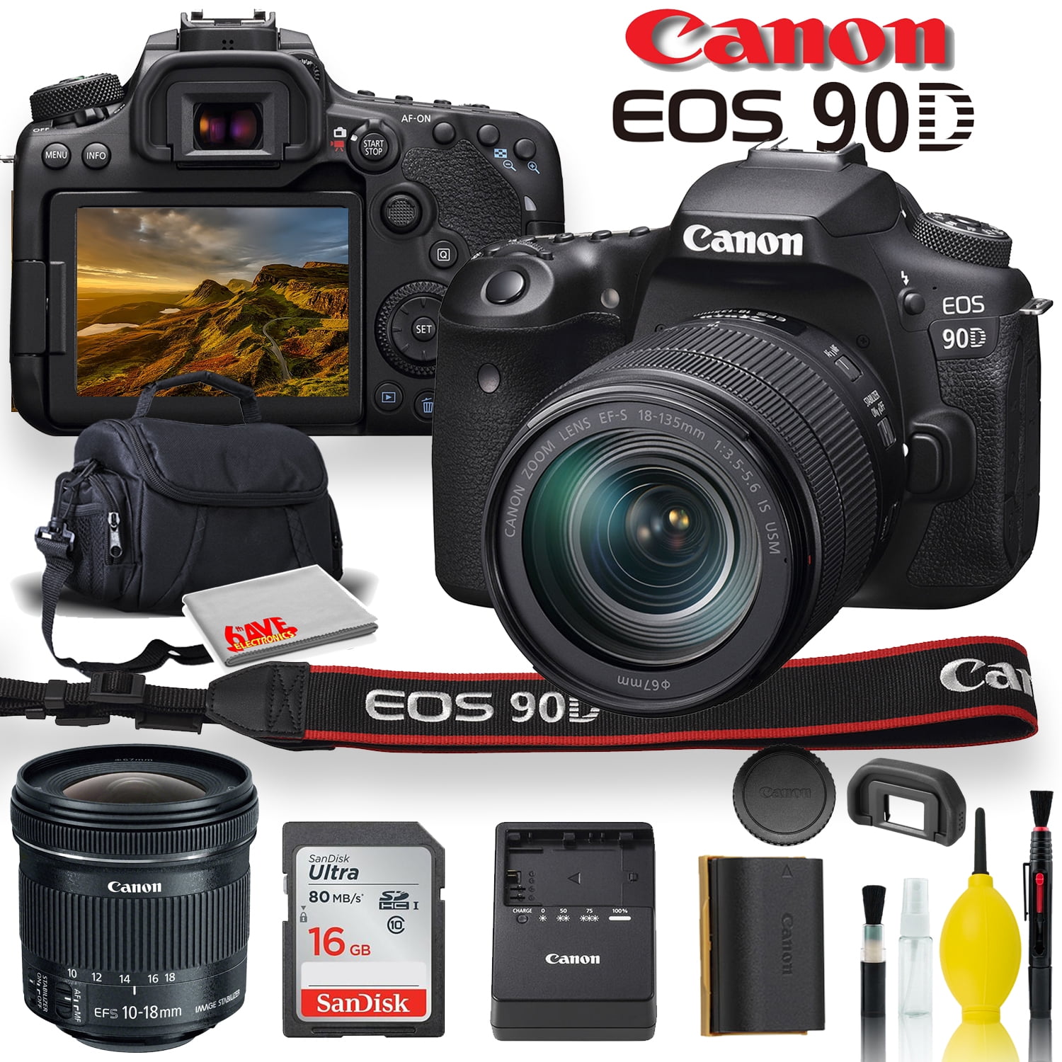 Canon EOS 90D本体 EF-S 18-135mmレンズ バッテリー2個 Canon EOS 90D DSLR Camera Bundle With 18-135mm & 10-18mm