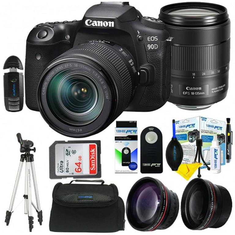 Canon EOS 90D DSLR Camera with 18-135mm + Pixi Advanced Bundle