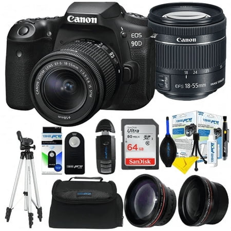 Canon EOS 90D DSLR Camera with 18-135mm + Pixi Essential accessory bundle