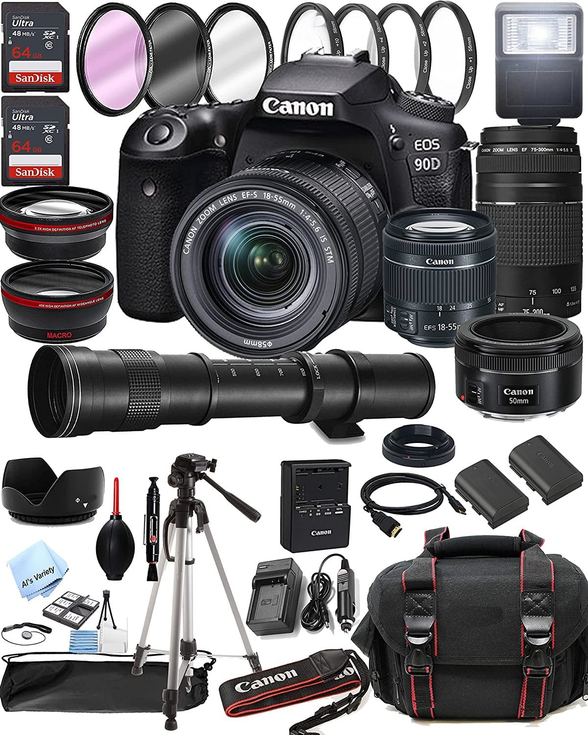 Canon EOS 90D望遠レンズセット/Canon EF 75-300mm Canon EOS 90D Starter Kit: DSLR Camera w/Full Frame 32.5 MP Sensor