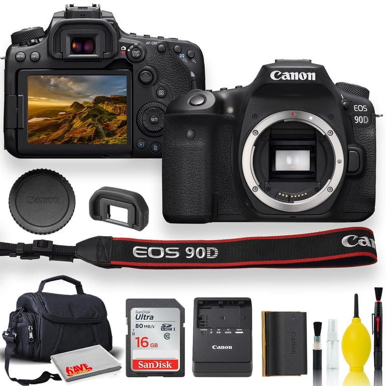 Canon EOS 90D DSLR Camera with Flip Screen, Padded Case, Memory