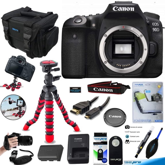 Canon EOS 90D DSLR Camera Body Bundle 32.5MP APS-C, 4K UHD Video, Wi-Fi, Bluetooth, Tripod & Accessories