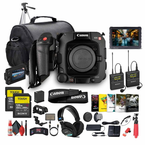 Canon EOS C400 6K Full-Frame Professional Cinema Camera (6388C002) | Triple Base ISO, Dual Pixel CMOS AF II, RF Mount | Mic System + Monitor + 2 x 128GB Memory Card + More(International Model)