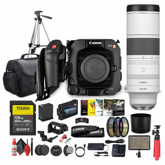 Canon EOS C400 6K Full-Frame Professional Cinema Camera Triple Base ISO, Dual Pixel CMOS AF II, RF Mount | Canon RF 200-800mm Lens + 128GB Memory Card + LED Light + More(International Model)