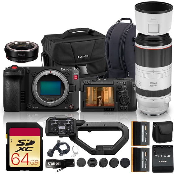 Canon EOS C50 Full-Frame Cinema Camera with 100-500mm f/4.5-7.1L IS USM Lens | 4K Production Camera with Fast AF & Pro Workflow Features | For Documentary & Film + Adapter EF-EOS R + 64GB Card + More