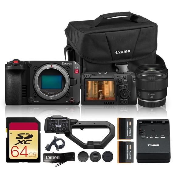 Canon EOS C50 Full-Frame Cinema Camera with 45mm f/1.2 STM Lens | 4K Production Camera with Fast AF & Pro Workflow Features | For Documentary & Professional Film + 64GB Card + LP-E6P Battery + Bag