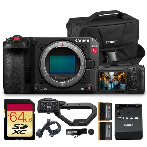 Canon EOS C50 Full-Frame Cinema Camera (Canon RF) | 4K Production Camera with Fast AF & Pro Workflow Features | For Documentary & Professional Film (7034C002) + 64GB Card + LP-E6P Battery + 200ES Bag