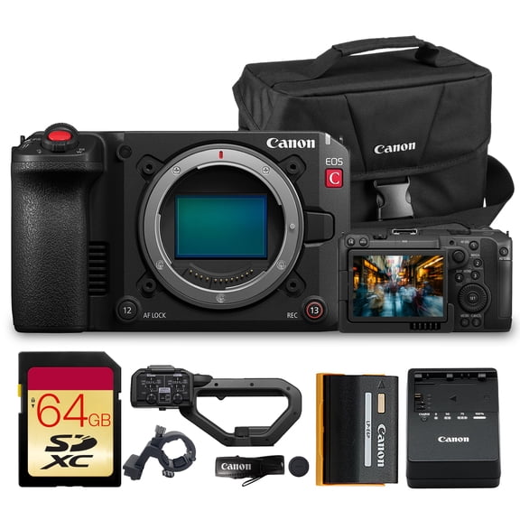 Canon EOS C50 Full-Frame Cinema Camera (Canon RF) | 4K Production Camera with Fast AF & Pro Workflow Features | For Documentary & Professional Film (7034C002) + 64GB Memory Card + Canon 200ES Bag
