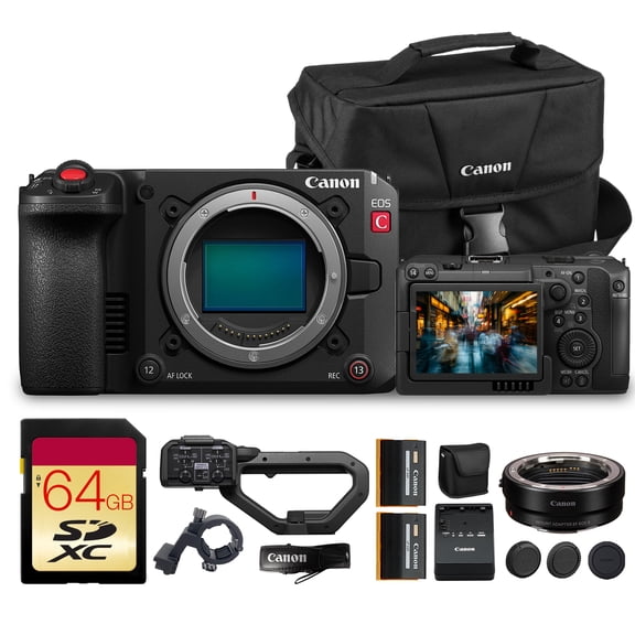 Canon EOS C50 Full-Frame Cinema Camera (Canon RF) | 4K Production Camera with Fast AF & Pro Workflow Features | For Documentary & Professional Film (7034C002) + Adapter EF-EOS R + 64GB Card + More