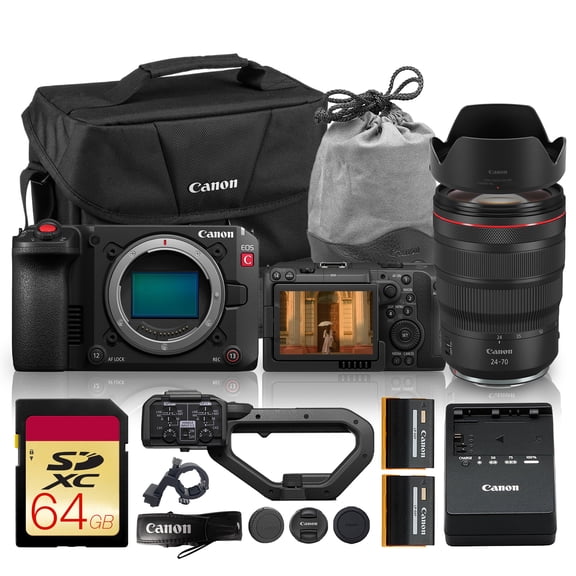 Canon EOS C50 Full-Frame Cinema Camera with RF 24-70mm f/2.8L IS USM Lens | 4K Production Camera with Fast AF & Pro Workflow Features | For Documentary & Pro Film + 64GB Card + LP-E6P Battery + Bag