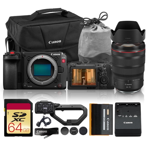Canon EOS C50 Full-Frame Cinema Camera with RF 24-70mm f/2.8L IS USM Lens | 4K Production Camera with Fast AF & Pro Workflow Features | For Documentary & Professional Film + 64GB Card + Bag
