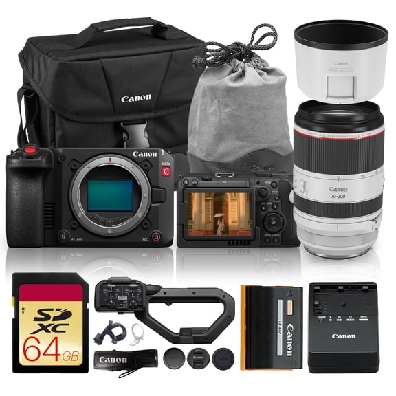 Canon EOS C50 Full-Frame Cinema Camera with RF 70-200mm f/2.8L IS USM Lens 4K Production Camera with Fast AF & Pro Workflow Features For Documentary & Professional Film(7034C002) + 64GB Card + Bag