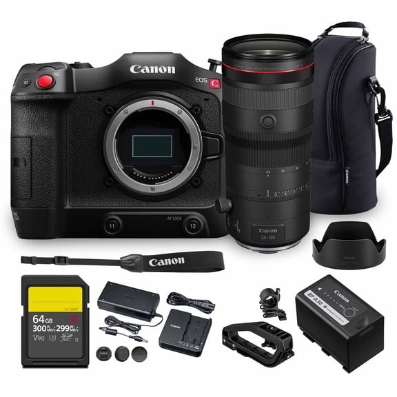 Canon EOS C70 Cinema Camera Kit | 4K Super 35mm Sensor with RF 24-105mm f/2.8 Lens | Dual Gain Output Compact Professional Video (4507C019) + 64GB Card