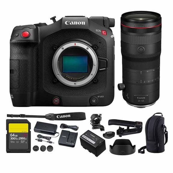 Canon EOS C80 6K Cinema Camera Kit | Full Frame Sensor with RF 24-105mm f/2.8 Lens | Triple Base ISO RAW Light Recording Professional (6389C011) + 64GB Card
