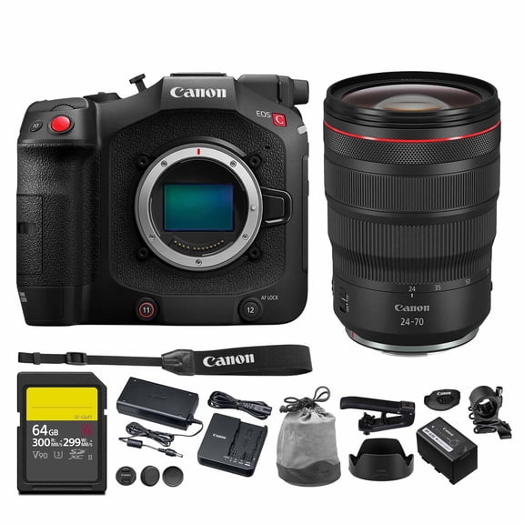 Canon EOS C80 6K Cinema Camera Kit | Full Frame Sensor with RF 24-70mm f/2.8 Lens | Triple Base ISO RAW Light Compact Professional (6389C010) + 64GB Card