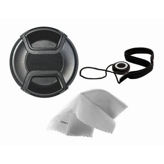 Canon EOS Lens Cap Center Pinch (77mm) + Lens Cap Holder + Nwv Direct Microfiber Cleaning Cloth. (Alternative To Canon E-77U)