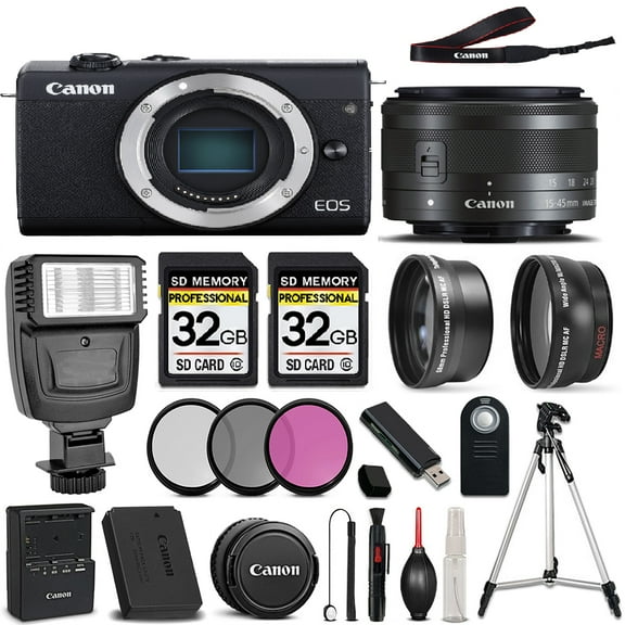Canon EOS M200 DSLR Camera + Canon EF-M 15-45mm f/3.5-5.6 IS STM Lens + 64GB Storage + 3PC FILTER KIT - All Original Accessories Included -  (International Version)