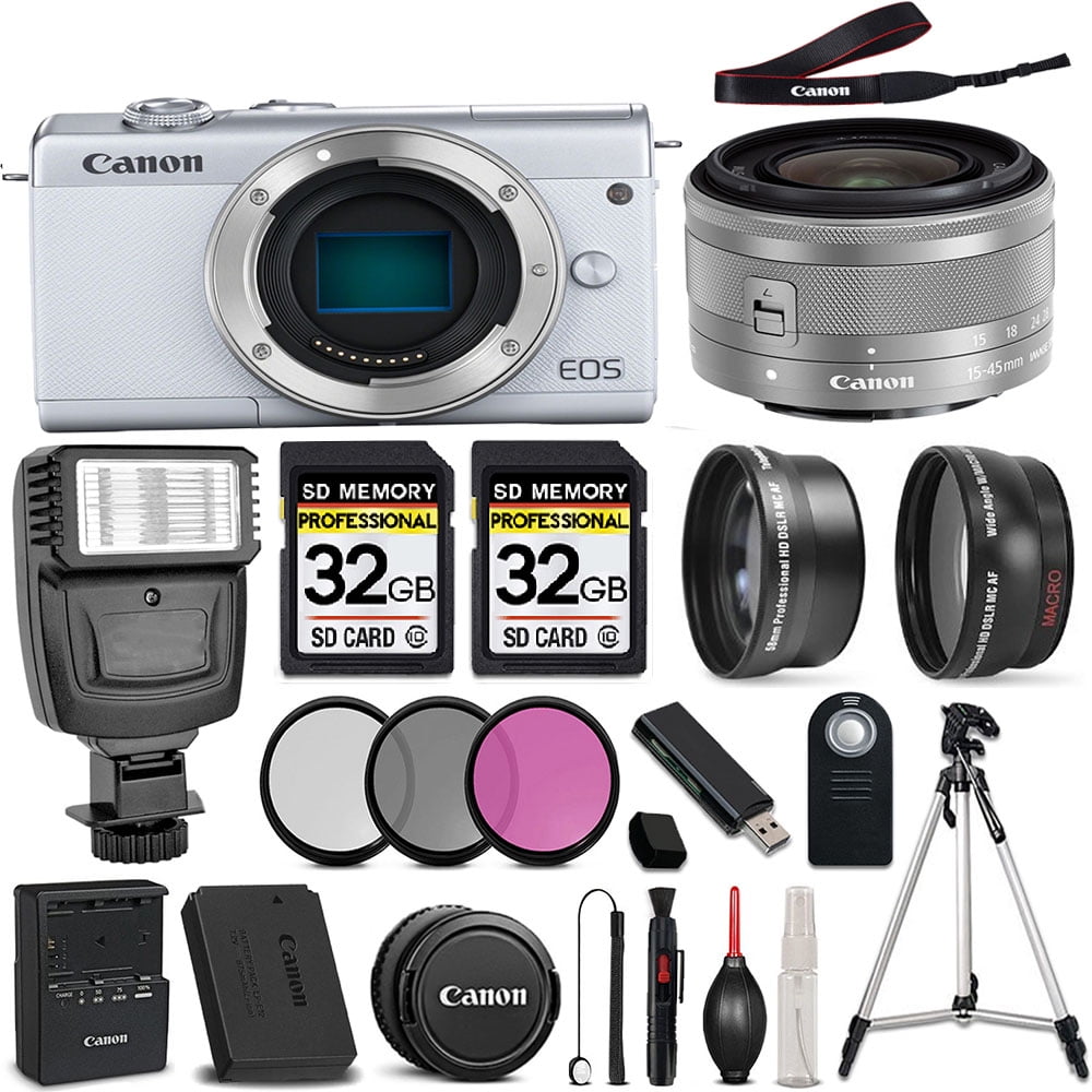 Canon EOS M200 Digital SLR Camera (White) + Canon EF-M 15-45mm f/3.5-5. ...