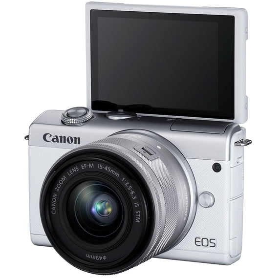 Pre-Owned Canon EOS M200 24.1 Megapixel Mirrorless Camera with Lens, 15 mm, 45 mm, White