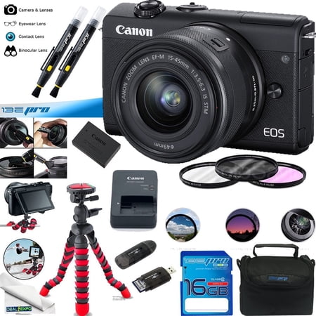 Canon EOS M200 Mirrorless Camera w/15-45mm Lens - Wi-Fi, Bluetooth, and NFC enabled (Black) - Deal-Expo Bundle