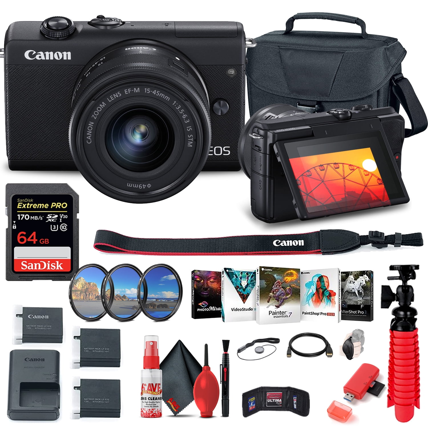 Canon EOS M200 Mirrorless Digital Camera with 15-45mm Lens (3699C009) + More