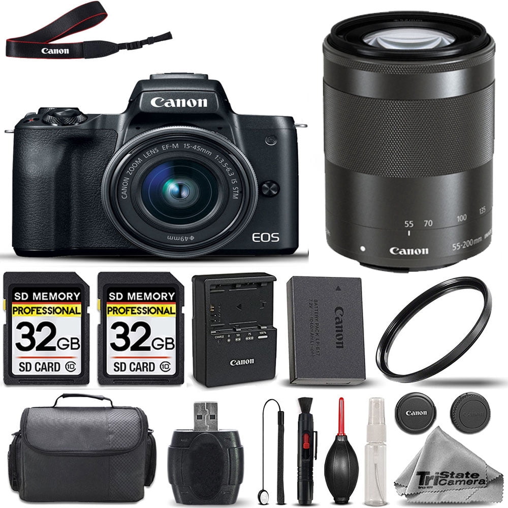 Canon EOS M50 II SLR Camera + EF-M 15-45mm Lens + EF-M 55-200mm