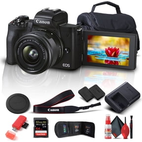 Canon EOS M50 Mark II Mirrorless Camera, 15-45mm Lens, 64GB Pro SD Card, Extra Battery, 1 Unit - International Model(International Model)