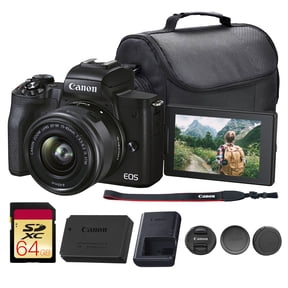 Canon EOS M50 Mark II Mirrorless Camera with 15-45mm Lens (Black) | 24.1MP APS-C Sensor, Dual Pixel CMOS AF, 4K Video & Vari-Angle Touchscreen | For Vlogging & Content (4728C006) + 64GB Card + Bag