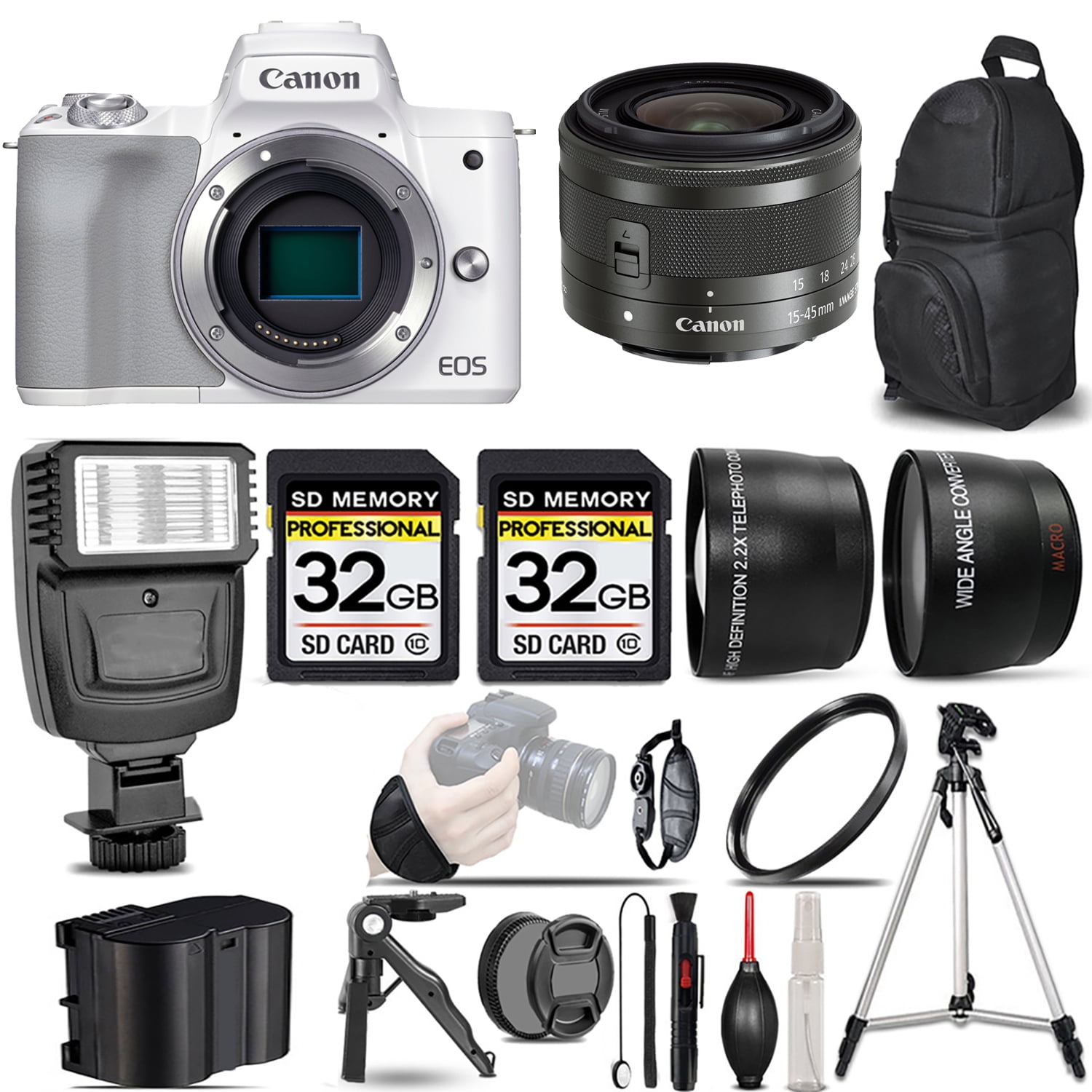 Canon EOS Mark M50ミラーレスカメラ ホワイト Canon EOS M50 Mark II Mirrorless Camera Bundle: White Body