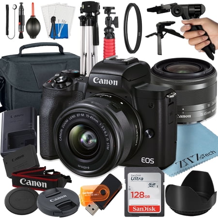 Canon EOS M50 Mark II Mirrorless Camera with 15-45mm Lens + 128GB Card + Case + Tripod + ZeeTech Accessory (International Version)