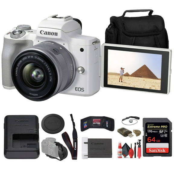 Canon EOS M50 Mark II Mirrorless Camera with 15-45mm Lens, 24.1 Megapixels, White (International Version)