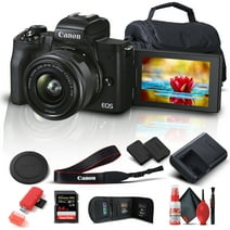 Canon EOS M50 Mark II Mirrorless Digital Camera with 15-45mm Lens (Black) (4728C006) + 64GB Extreme Pro Card + Extra LPE12 Battery + Case + Card Reader + Deluxe Cleaning Set + Memory  Wallet + More