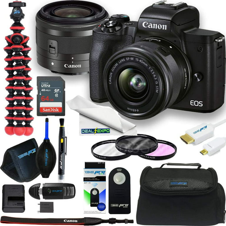 Canon EOS M50 Mark II Mirrorless Digital Camera with 15-45mm Lens (Black)  +Deal - Expo Essential Bundle 