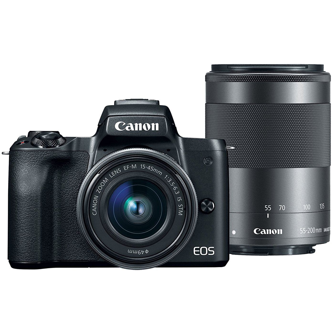 Canon EOS M50 Mirrorless Digital Camera + EF-M 15-45mm f/3.5-6.3 is STM &  EF-M 55-200mm f/4.5-6.3 is STM Lens + Wide Angle & Telephoto Lens + 64GB