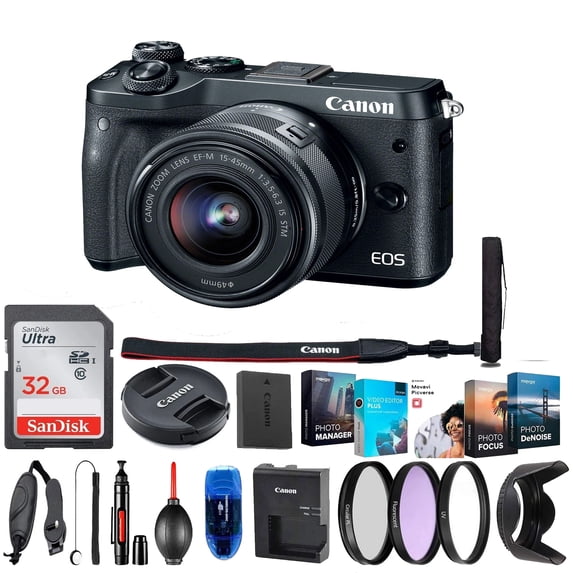 Canon EOS M6 Mirrorless Digital Camera with 15-45mm Lens With Video Editing Software and More