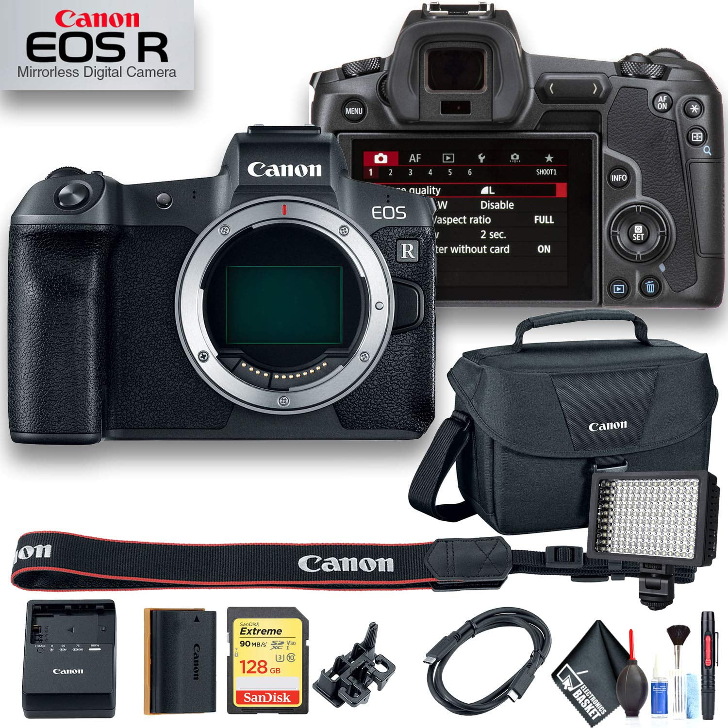 Canon EOS R Mirrorless Digital Camera 3075C002 W Bag 128 GB Memory Card LED Light and More