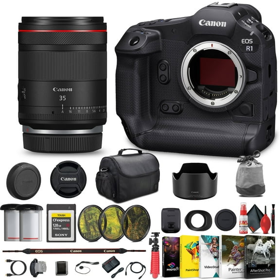 Canon EOS R1 Mirrorless Camera - 24MP Full-Frame Stacked BSI CMOS Sensor 6577C002 Canon RF 35mm f1.4 L Lens 128GB CFexpress Card Bag Photo Editing Software LPE-19 Battery MoreInternational Model
