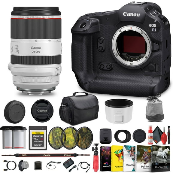 Canon EOS R1 Mirrorless Camera - 24MP Full-Frame Stacked BSI CMOS Sensor 6577C002 Canon RF 70-200mm f2.8L Lens 128GB CFexpress Card Bag Photo Editing Software LPE-19 Battery International Model