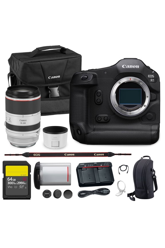 EOS R1 Mirrorless Camera Flagship Full Frame 24.2MP Sensor 6K Video Dual Pixel AF High Speed Shooting Professional (6577C002) | Canon RF 70-200mm f/2.8L IS USM Lens | 240GB Card