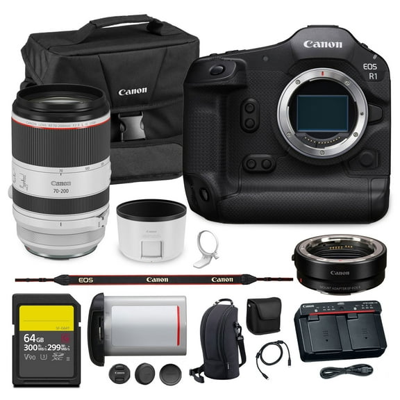 Canon EOS R1 Mirrorless Camera Flagship Full Frame 24.2MP Sensor 6K Video Dual Pixel AF High Speed Shooting Professional (6577C002) | Canon RF 70-200mm f/2.8L Lens | 240GB Card | Adapter EF-EOS R