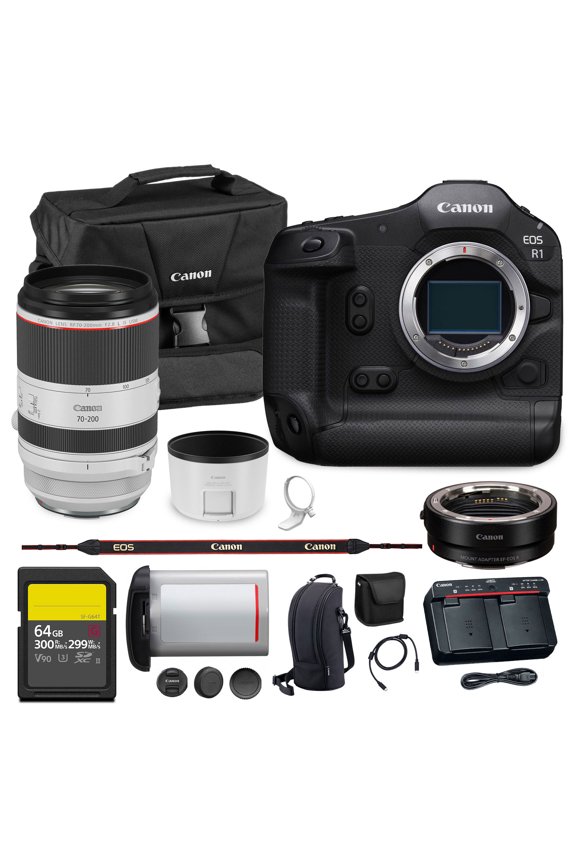 EOS R1 Mirrorless Camera Flagship Full Frame 24.2MP Sensor 6K Video Dual Pixel AF High Speed Shooting Professional (6577C002) | Canon RF 70-200mm f/2.8L Lens | 240GB Card | Adapter EF-EOS R