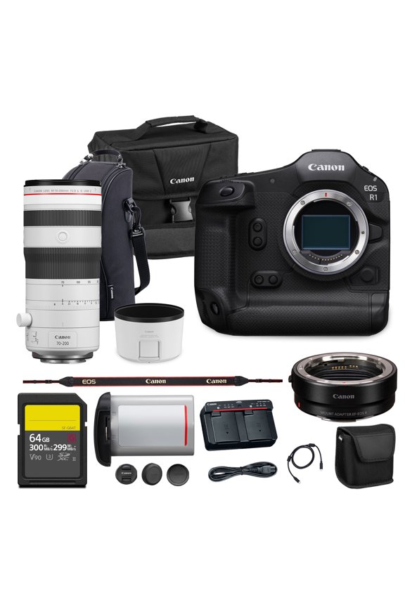 EOS R1 Mirrorless Camera Flagship Full Frame 24.2MP Sensor 6K Video Dual Pixel AF High Speed Shooting Professional (6577C002) | Canon RF 70-200mm f/2.8 Lens | 240GB Card | Adapter EF-EOS R