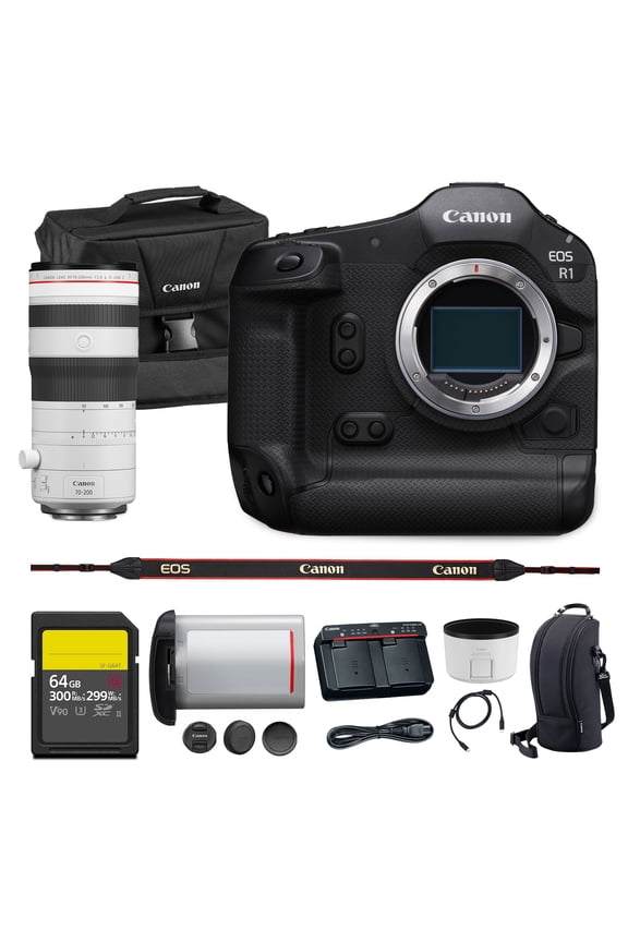 EOS R1 Mirrorless Camera Flagship Full Frame 24.2MP Sensor 6K Video Dual Pixel AF High Speed Shooting Professional (6577C002) | Canon RF 70-200mm f/2.8 L IS USM Z Lens | 240GB Card