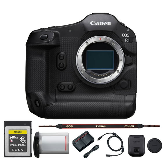 Canon EOS R1 Mirrorless Camera  Flagship RF-Mount Camera with High-Speed Stacked Sensor, AI Autofocus & 8K Video (6577C002) + 240GB Memory Card
